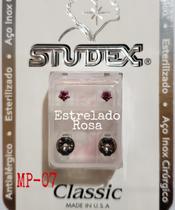 Brinco studex classic 4mm estrelado rosa medio prata