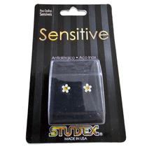 Brinco studex sensitive ad daisy branco e amarelo s6924y