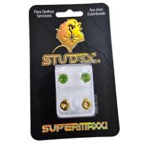 Brinco studex supermaxxi estrelado verde 6mm l6108y dourado Brinco studex supermaxxi estrelado verde 6mm l6108y dourado