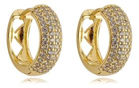 Brinco Tipo Argola Cravejada Semi Joias Banho Ouro 18k Elegante Noiva Garantia Casamento Presente