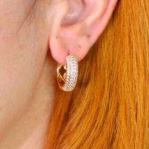 Brinco Tipo Argola Cravejada Semi Joias Banho Ouro 18k Elegante Noiva Garantia Casamento Presente