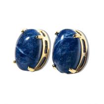 Brinco Topinho Cabochão Oval Sodalita Azul Natural Dourado Brinco Topinho Cabochão Oval Sodalita Azul Natural Dourado