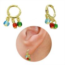 Brinco Tranqueta Com Miçangas Coloridas PRI Style Folheado A Ouro 18K Antialérgico