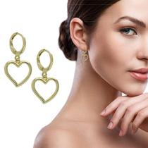 Brinco Tranqueta De Coração PRI Style Folheado A Ouro 18K Antialérgico