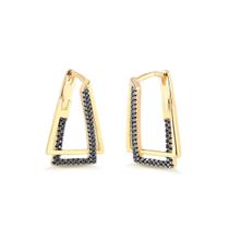 Brinco Transpassado Retangular Com Zircônias Negras Folheado