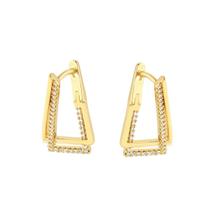 Brinco Transpassado Retangular Cristal Folheado Ouro