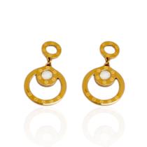 Brinco Três Círculos Com Detalhe Em Branco Aço Inoxidável Dourado