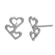 Brinco Três Corações Prata - Cod 931