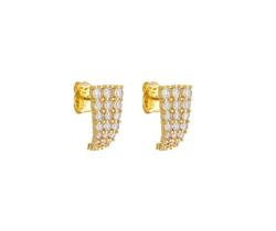 Brinco Três Fileiras de Zircônias Cristais Banhado a Ouro - Elegância e Sofisticação Brinco Três Fileiras de Zircônias Cristais Banhado a Ouro - Elegância e Sofisticação