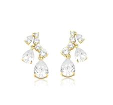 Brinco Três Gotas Cristais em Pêndulo Banhado a Ouro - Zircônias