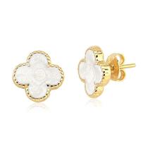 Brinco Trevo de Quatro Folhas Perolado Folheado a Ouro 18k