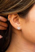 Brinco trevo em prata 925 legitima tamanho P com trevo branco borda cravejda