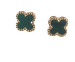 Brinco trevo malaquita natural 12mm ouro 18k amarelo .Rosangela lima joias