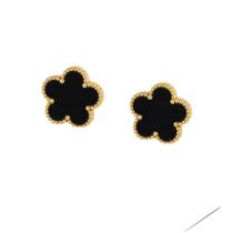 Brinco Trevo Preto Flor - Banhado A Ouro 18K