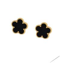 Brinco Trevo Preto Flor - Banhado a Ouro 18k