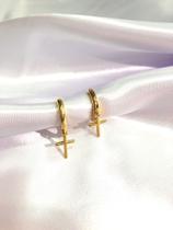 Brinco Trevo Rosé Argolinha com Cruz Brinco Trevo Rosé Argolinha com Cruz