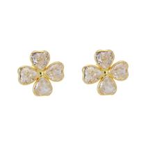 Brinco Trevo Zircônia 9 mm em Ouro 18k