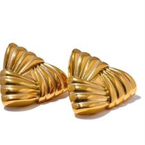 Brinco Triangular Trançado Feminino Leve Banhado Ouro 18k