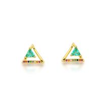 Brinco Triangulo Pedra Verde Banhado Ouro 18k
