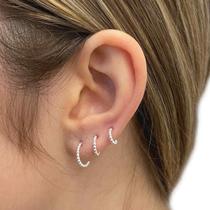 Brinco Trio 1 2 3 Furo Argola Bolinha de Prata 925 Legítima