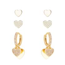 Brinco Trio Argola Coração Cravejado Maia