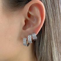 Brinco Trio Argola Cravejada Larga Folheada em Ouro 18k