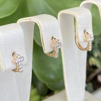 Brinco Trio Argola Cruz Cravejada : 08.4269 Dourado