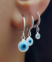 Brinco Trio Argola Olho Grego Banhado a Prata