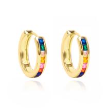 Brinco Trio Argolas Cravejadas Zircônias Baguete