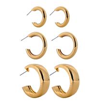 Brinco Trio Argolas Tubo Redondo Dourado Ouro 18K Exclusivo