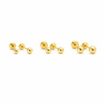 Brinco Trio Baby Bolinha Coração 3, 2,5 e 2mm Folheado a Ouro - Conjunto Infantil