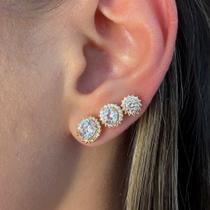 Brinco Trio Circulo Borda Cravejada Tamanhos Cores Banhado em Ouro 18k -
