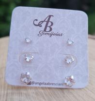 Brinco trio circulo zircônia prata 925