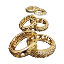 Brinco Trio de Argolas Zircônia Dourado e Prata