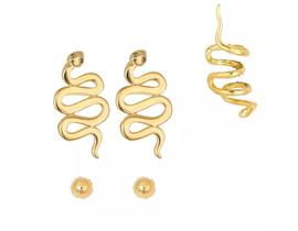 Brinco Trio De Cobra e Esfera Com Piercing By Kumbayá Joias Brinco Trio De Cobra e Esfera Com Piercing By Kumbayá Joias