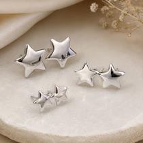 Brinco Trio de Estrela Feminina Folheado de Ouro ou Prata Brinco Trio de Estrela Feminina Folheado de Ouro ou Prata