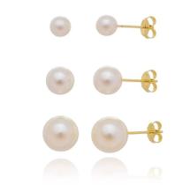 Brinco Trio De Pérolas Banhado A Ouro 18K