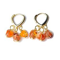 Brinco Trio do Coração Ágata Cornalina Montagem Dourado