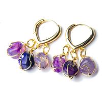Brinco Trio do Coração Ágata Lilás Montagem Dourado