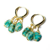 Brinco Trio do Coração Amazonita Montagem Dourado Brinco Trio do Coração Amazonita Montagem Dourado