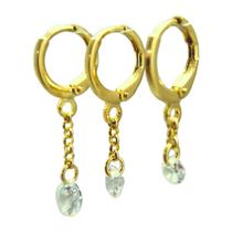 Brinco Trio Feminino Folheado a Ouro Argola e Pedra Zircônia Degrade e Caixa de Luxo