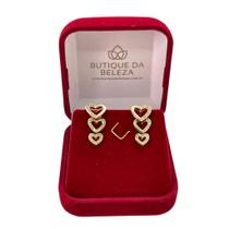 Brinco Trio Folheado A Ouro Coração Vado Zircônias Brinco Trio Folheado A Ouro Coração Vado Zircônias