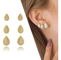 Brinco Trio Formato Gota Com Zircônias Brinco Trio Formato Gota Com Zircônias