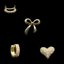 Brinco Trio Furos Pircing Argola Coração Cavejada Feminino