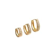 Brinco Trio Oval Cravejado Banho de Ouro 18K Brinco Trio Oval Cravejado Banho de Ouro 18K