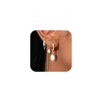 Brinco Turandoss Pérola Pendurado Argola Threader Ouro 14K Brinco Turandoss Pérola Pendurado Argola Threader Ouro 14K