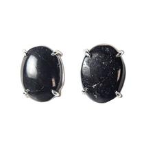 Brinco Turmalina Preta Cabochao Oval Classe B 12mm Prata 950 Brinco Turmalina Preta Cabochao Oval Classe B 12mm Prata 950
