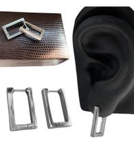 Brinco Unissex Retangular Aço Inox Original Furo Prateado Brinco Unissex Retangular Aço Inox Original Furo Prateado