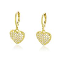 Brinco Verona com Pingente de Coração Cravejado - Banho Ouro 18K Brinco Verona com Pingente de Coração Cravejado - Banho Ouro 18K