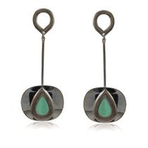 Brinco Vitória Régia Verde Água Gota Cheia Ródio Negro Brinco Vitória Régia Verde Água Gota Cheia Ródio Negro